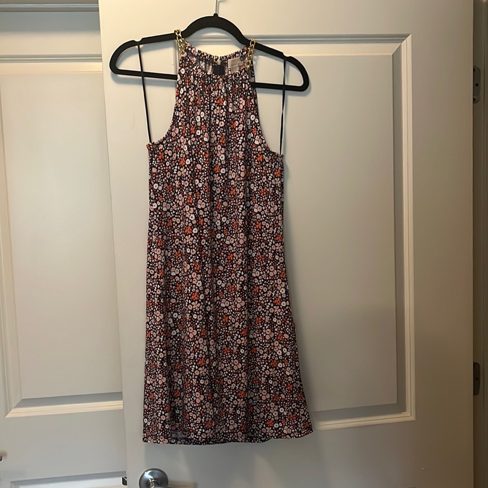 Michael Kors floral print dress with gold chain halter neck